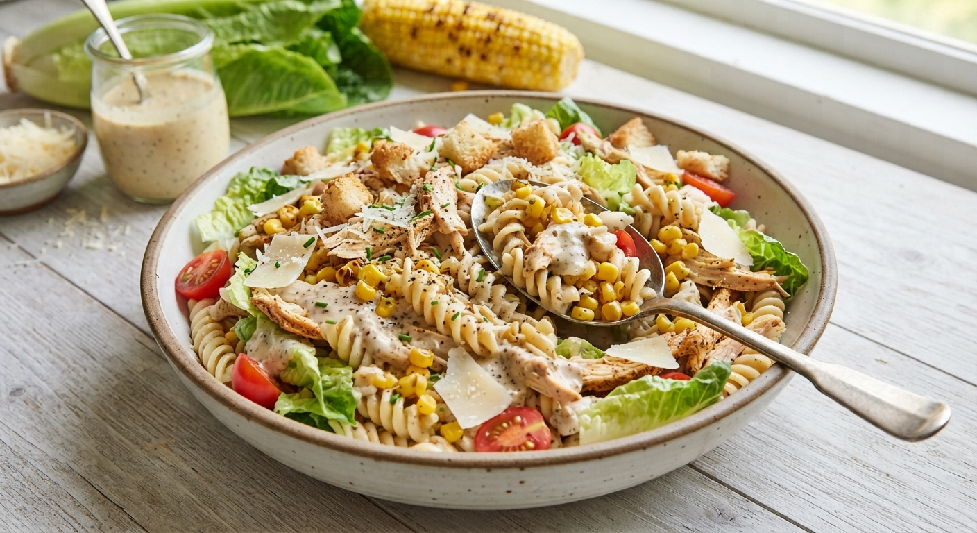 Creamy Corn and Chicken Caesar Pasta Salad