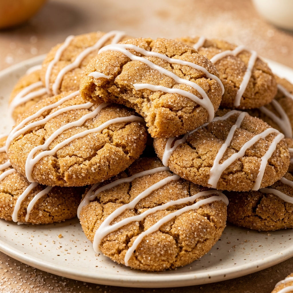A stack of warm spiced Apple Cider Cookies dusted with cinnamon sugar