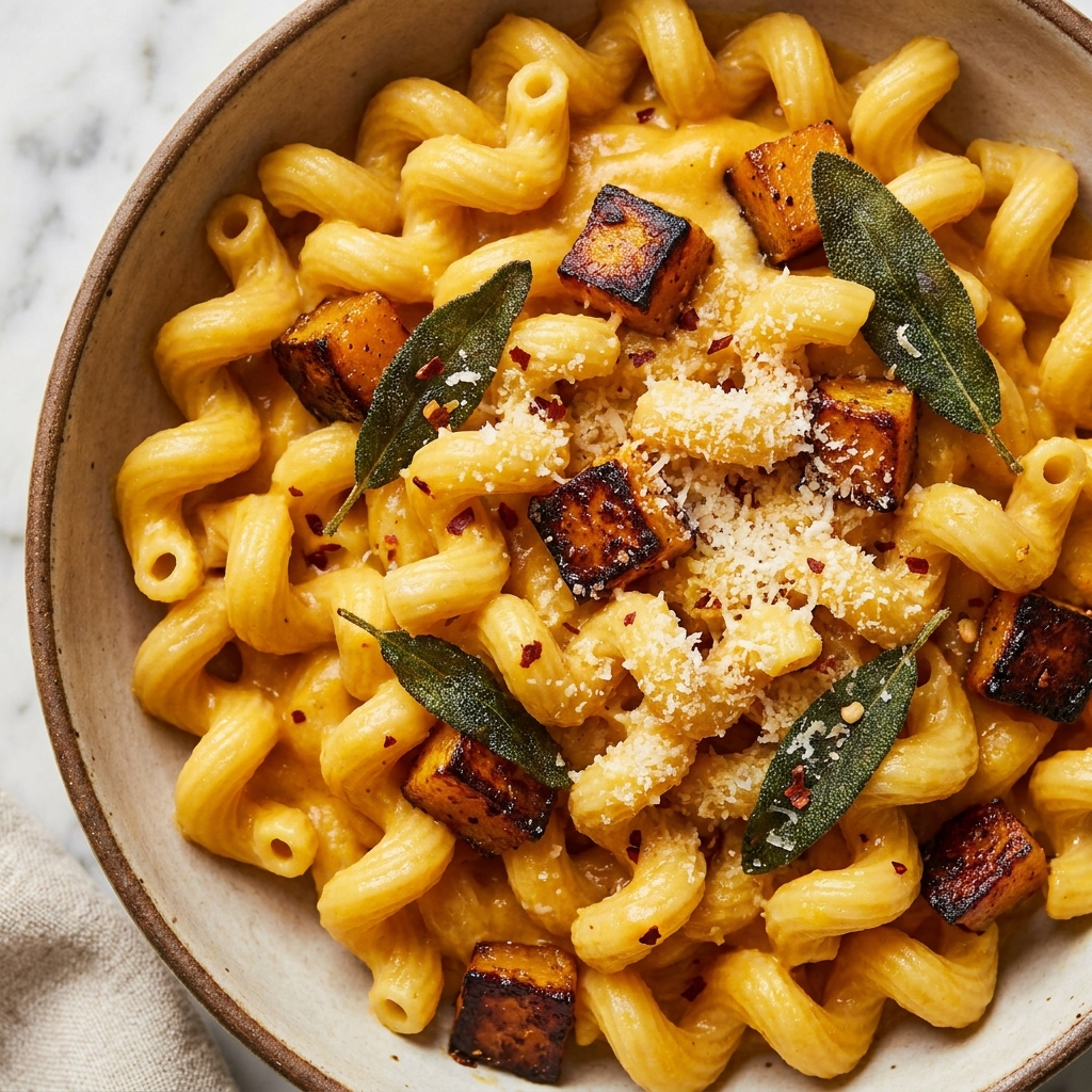 Roasted butternut squash cubes on a sheet pan with golden edges
