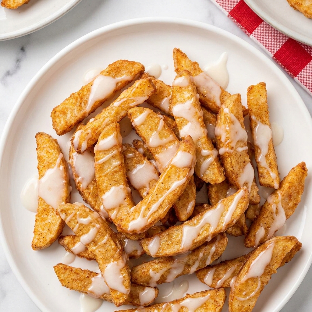 Apple sticks being coated with cornstarch in a bowl