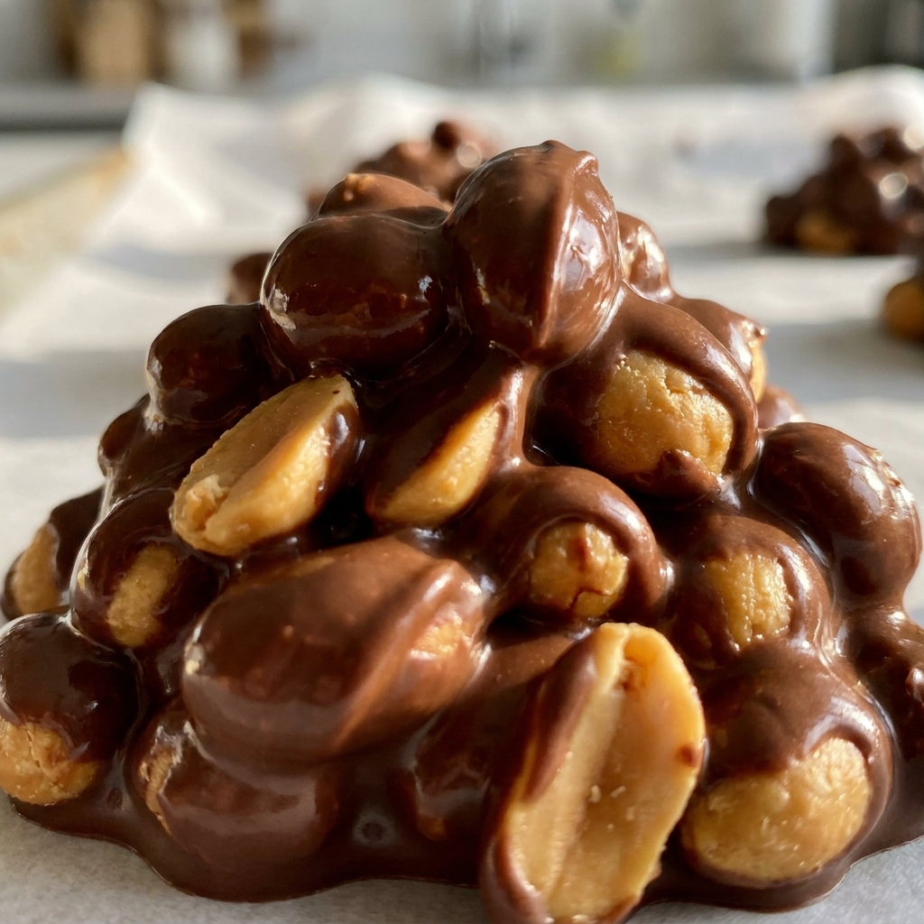 White almond bark, chocolate chips, and peanuts melting in a slow cooker on low heat
