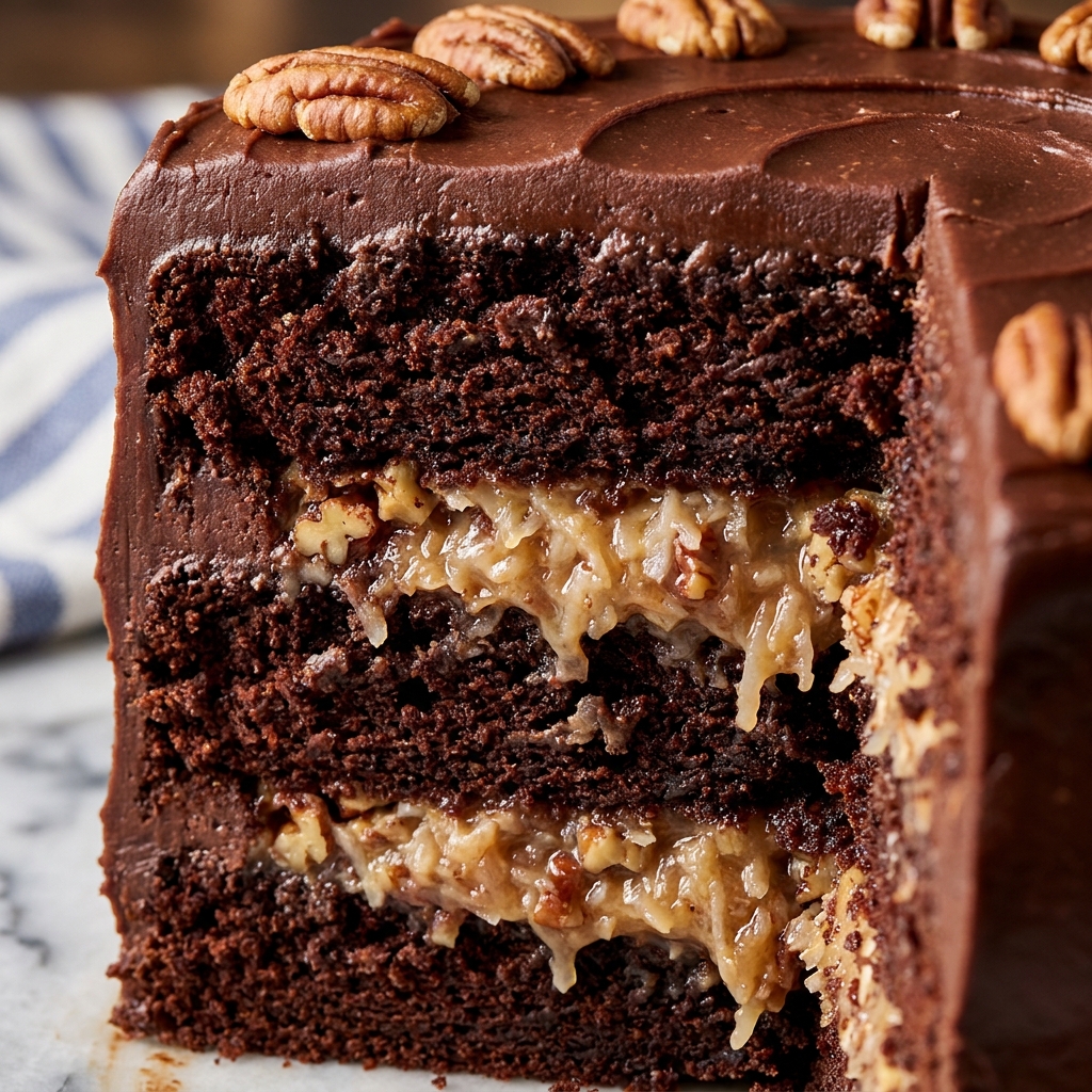 Pouring melted butter in zigzag pattern over dry cake mix layer for German Chocolate Dump Cake