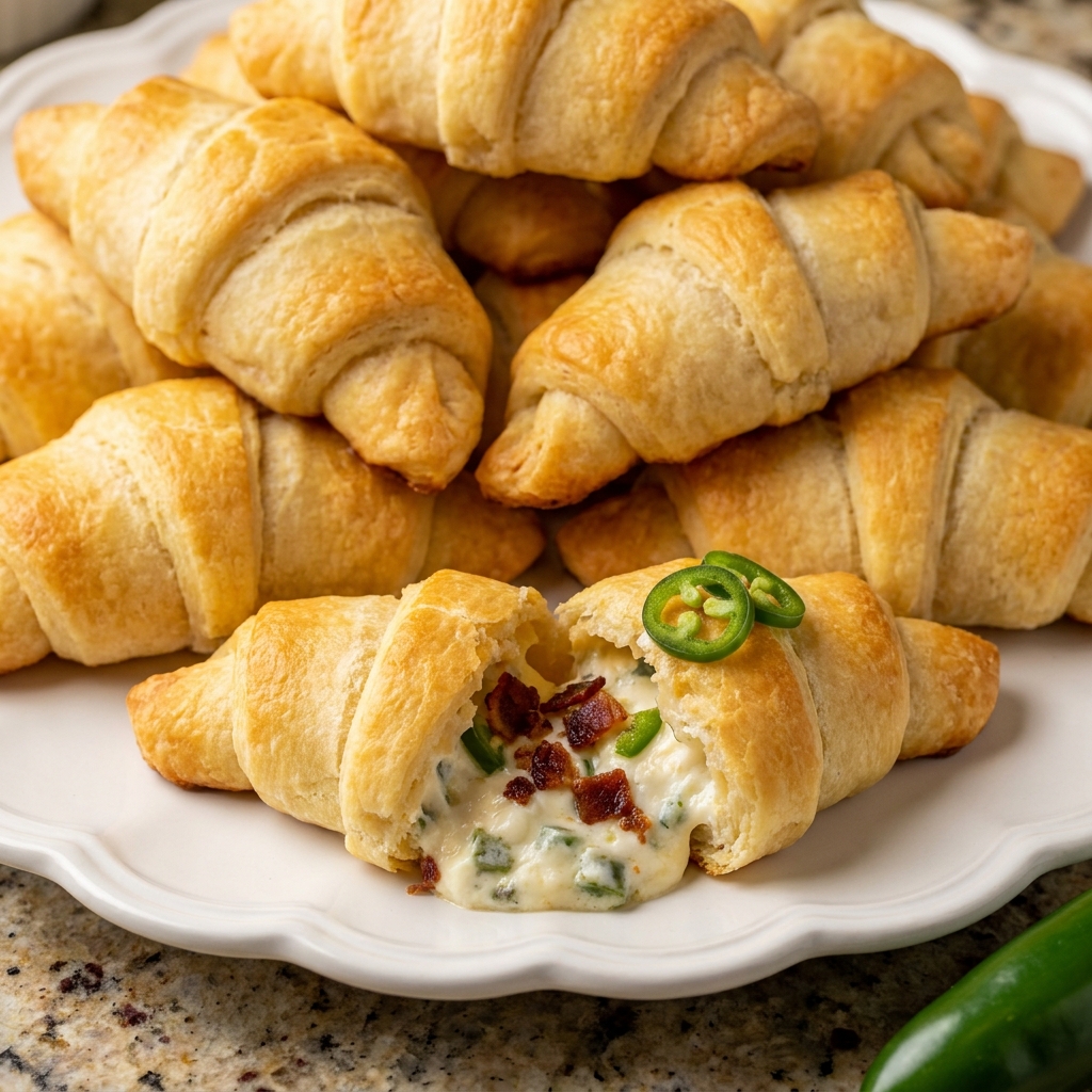 Cream cheese, shredded cheddar, diced jalapeños, and crumbled bacon being mixed in a bowl for crescent roll filling