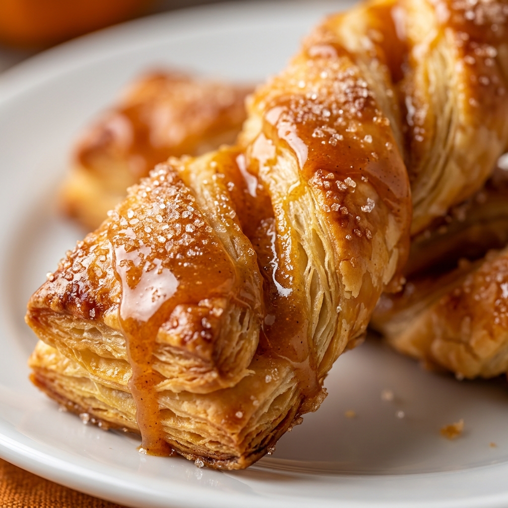 Twisting puff pastry strips filled with spiced pumpkin cream cheese mixture