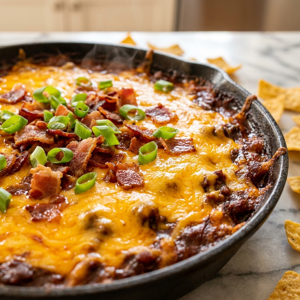 Melting sharp cheddar into simmering chili base on stovetop