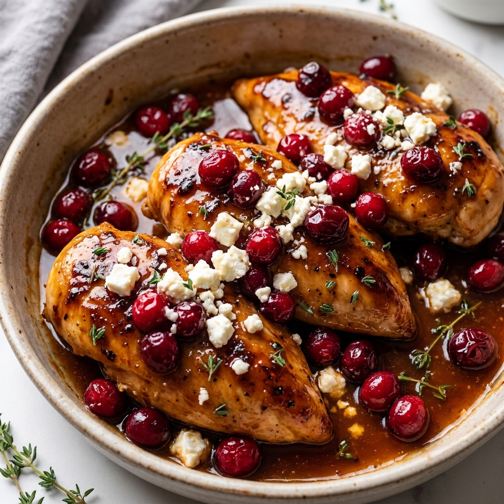 Cranberry Chicken Bake with Honey Glaze and Feta Cheese