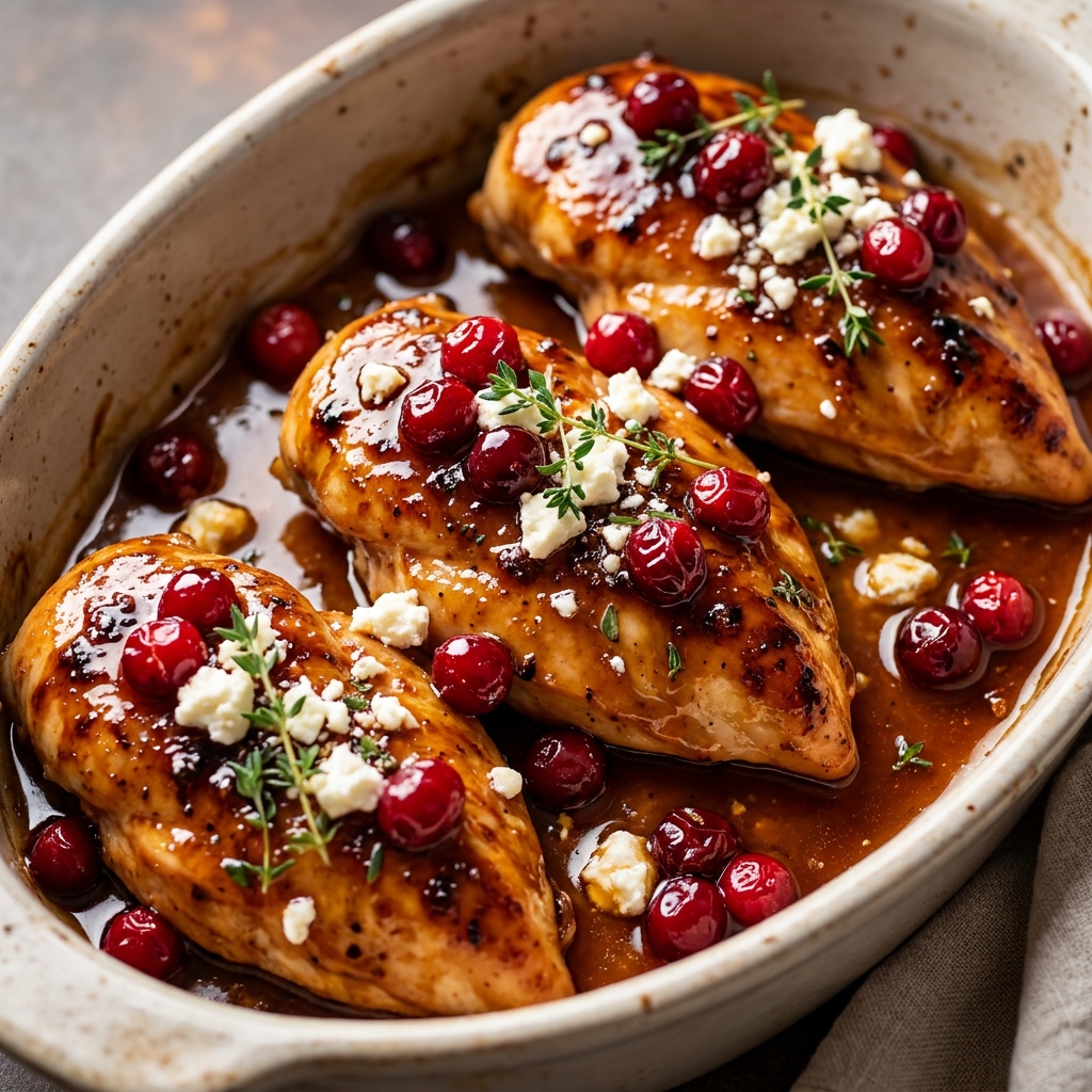 Seasoning chicken breasts with spices and honey for Cranberry Chicken Bake