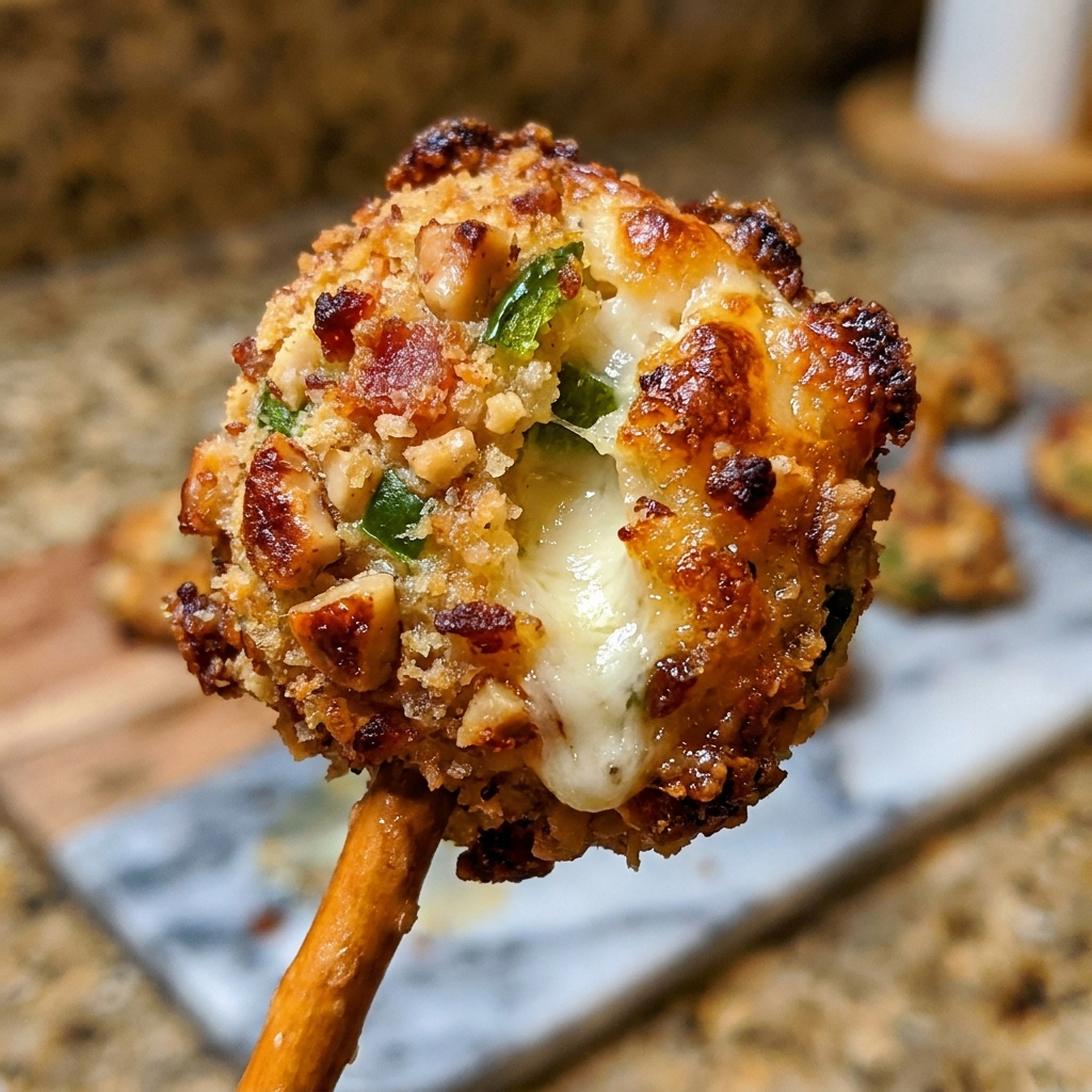 Shaping chilled jalapeño and cheddar cream cheese filling into 1-inch balls