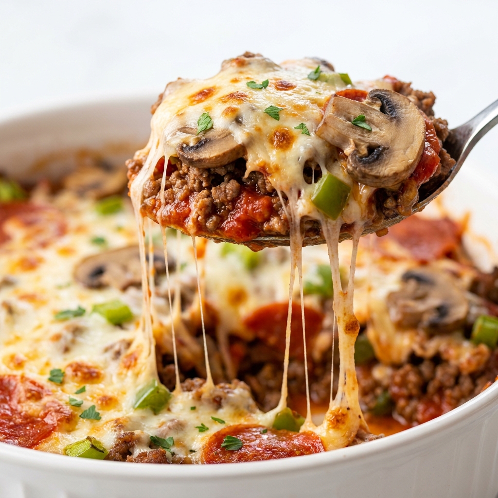 Cooking ground beef with seasonings for crustless pizza bowl