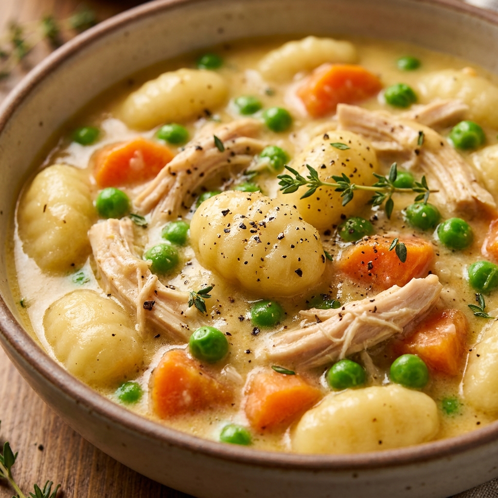 Searing chicken and sautéing vegetables for One Pot Gnocchi Chicken Pot Pie Recipe