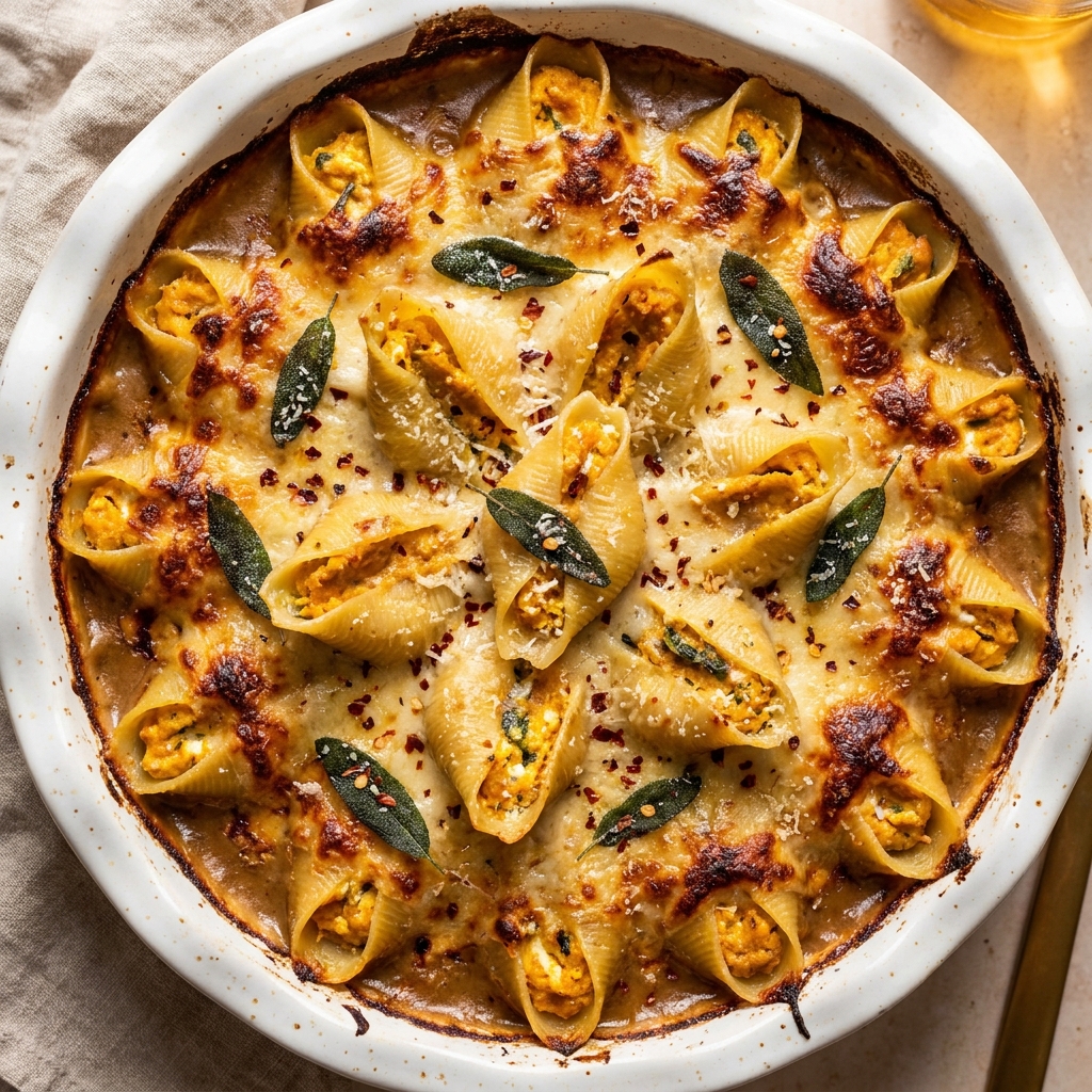 Pumpkin & Gouda Stuffed Shells with Brown Butter Alfredo