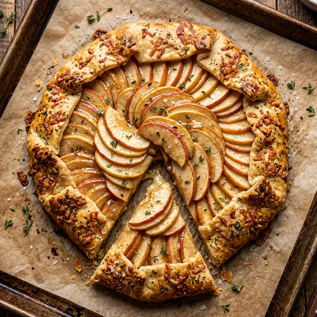 Folding edges of the apple cheddar galette before baking.