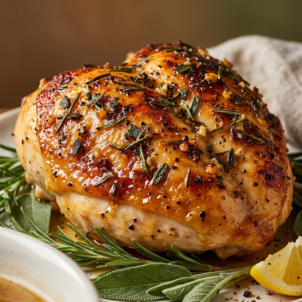 Carved buttermilk roasted chicken with crispy skin and juicy meat
