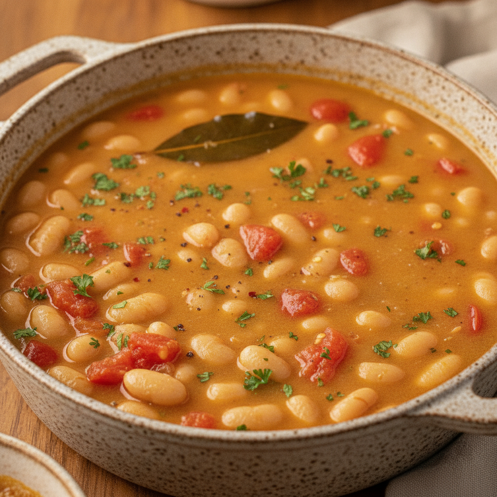 Finished cannellini bean soup served with optional toppings