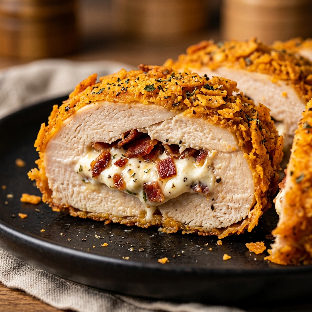 Chicken breasts being stuffed with cream cheese and bacon mixture