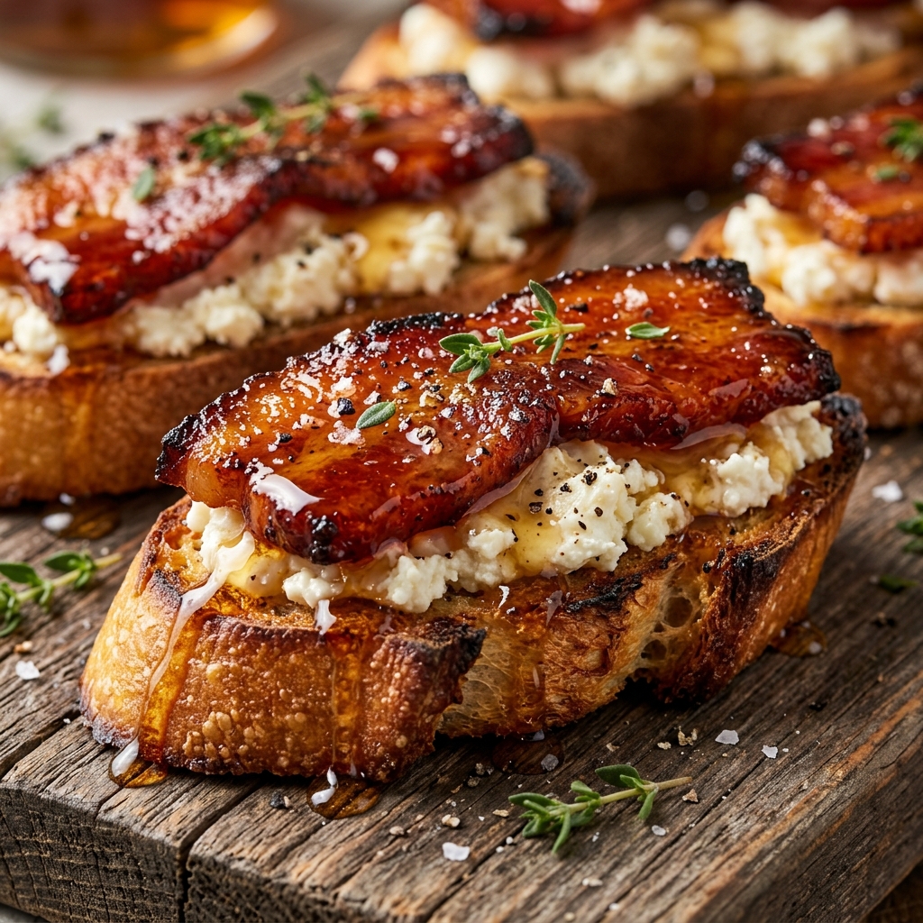 Crispy Maple Bacon Goat Cheese Crostini: Easy Appetizer