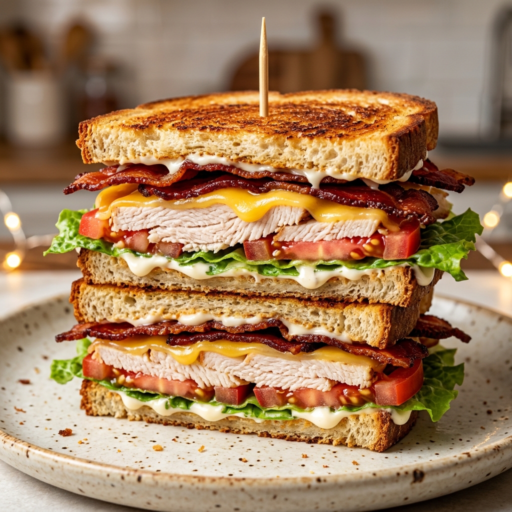 Step-by-step assembly of the Crispy Ultimate Club Sandwich