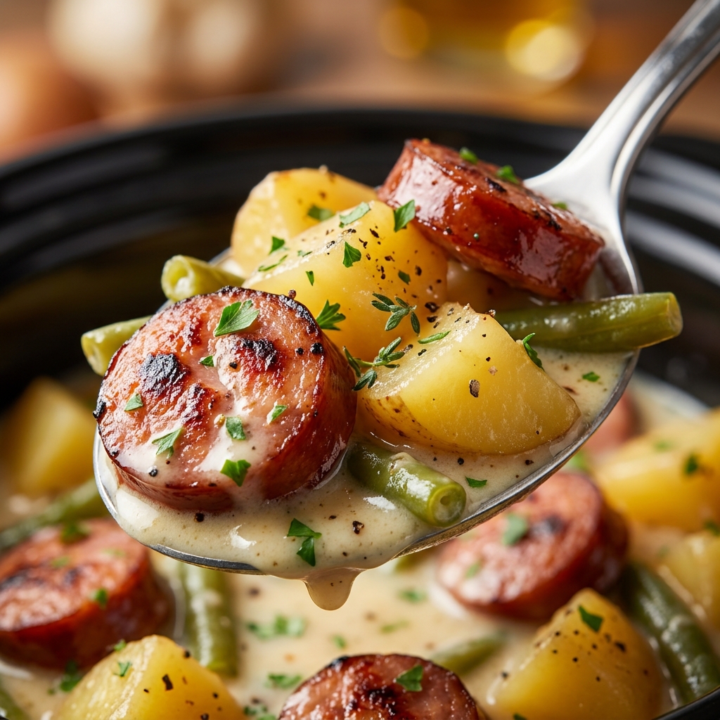 Crockpot Kielbasa Potatoes and Green Beans at Home