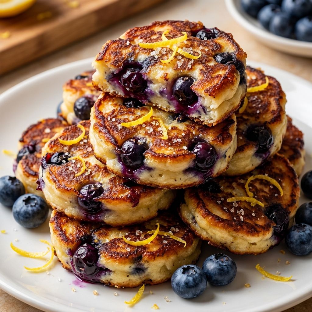 Lemon Blueberry Cottage Cheese Pancake Bites Quick Breakfast Idea Recipe