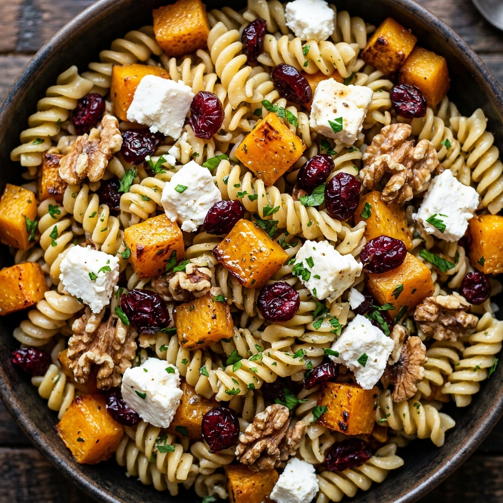 Fall Harvest Pasta Salad with Roasted Squash & Cranberries