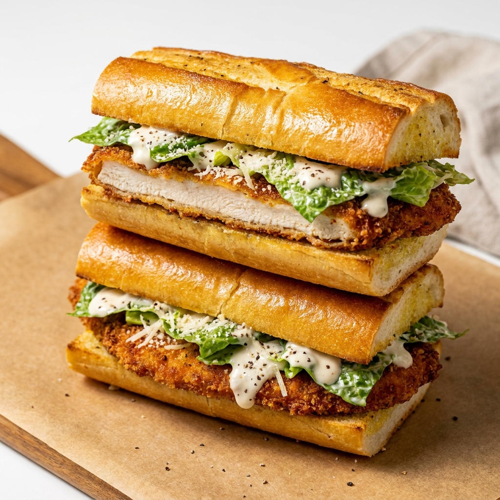 Finished garlic bread with breaded chicken, cut into slices, melting cheese strings pulling apart