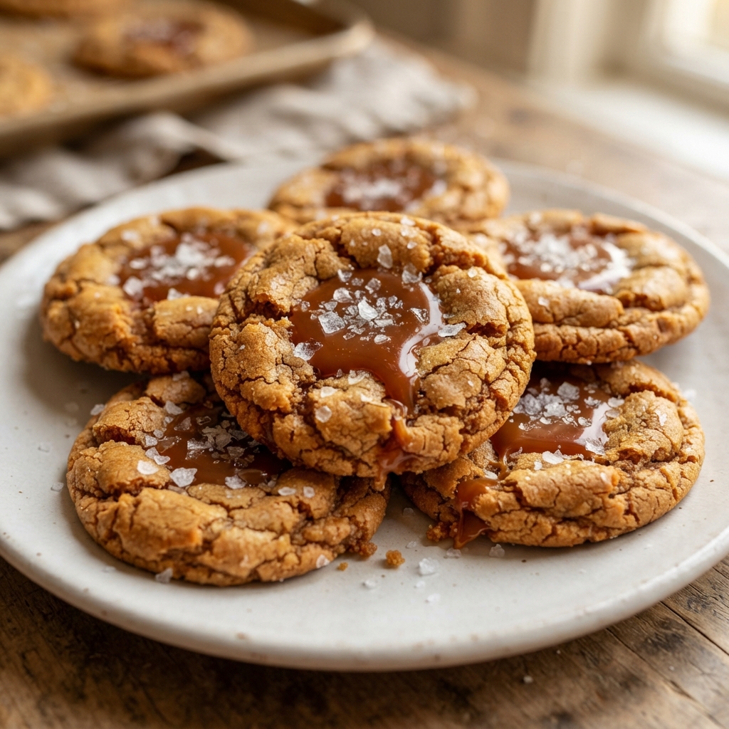 Slice of caramel dessert with sea salt flakes
