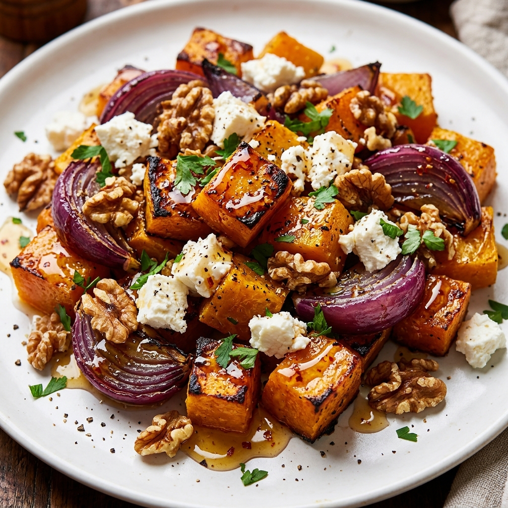 Hot Honey Pumpkin with Red Onion Feta & Walnuts Recipe