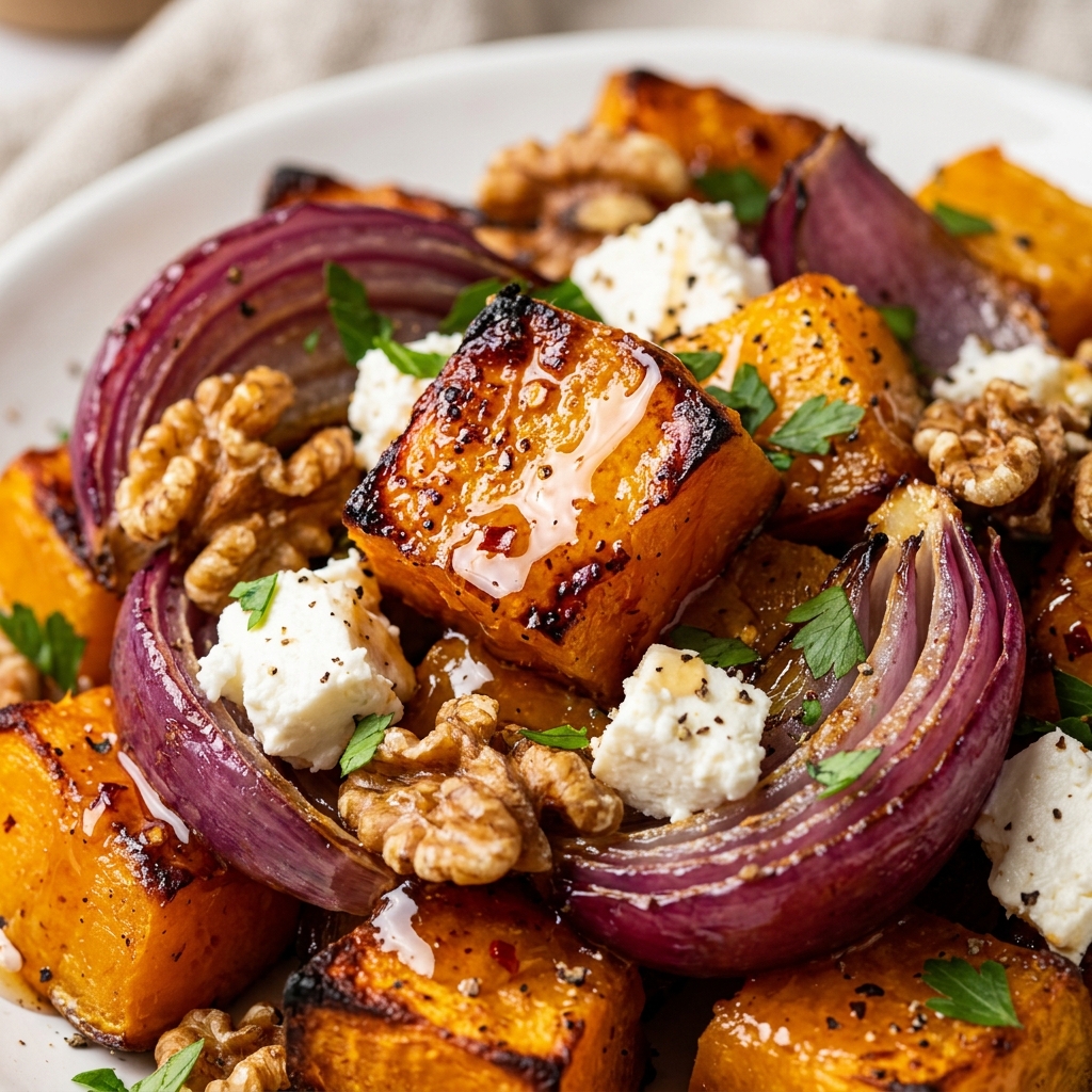 Slicing pumpkin for Hot Honey Pumpkin with Red Onion Feta & Walnuts