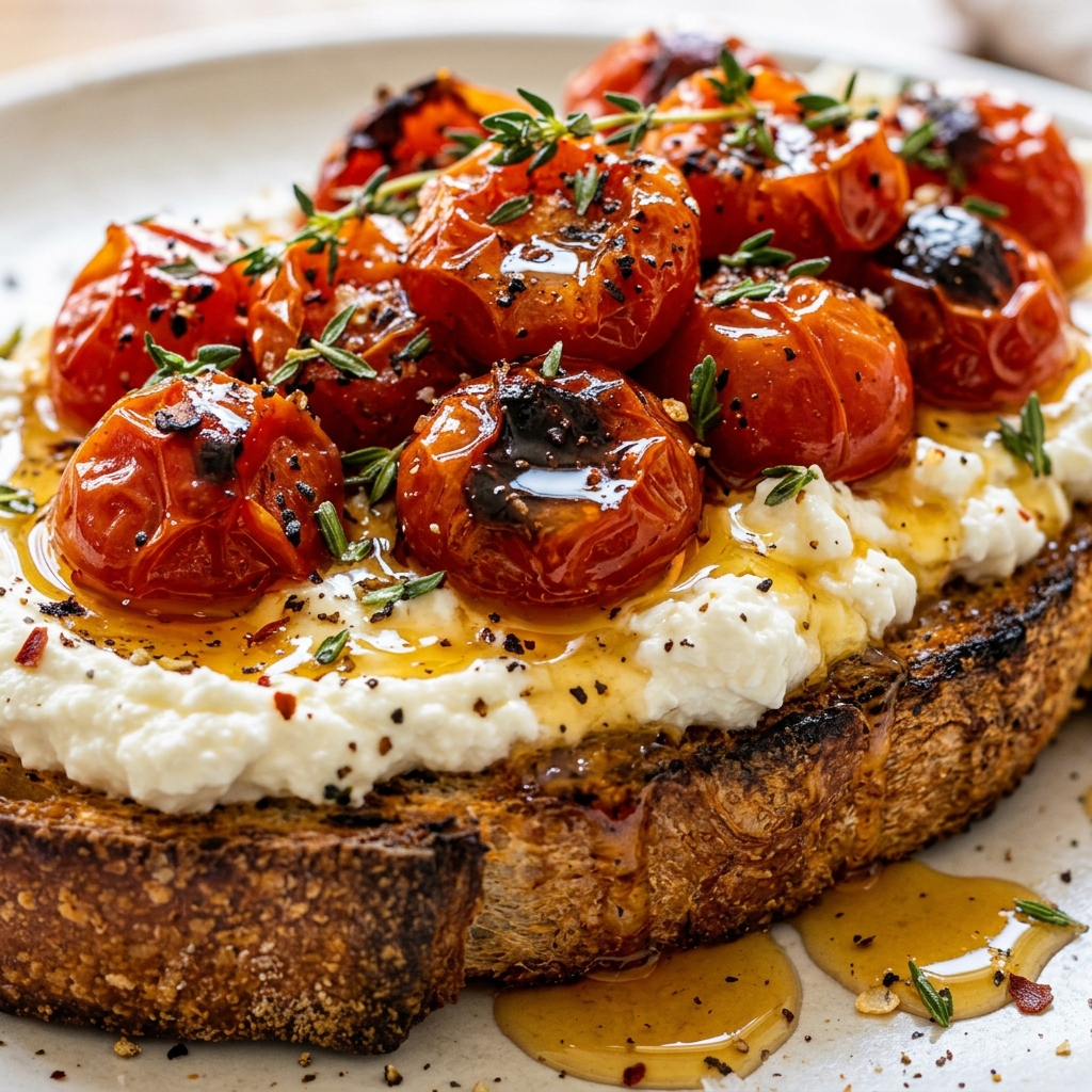 Hot Honey Roasted Cherry Tomato & Whipped Feta Toast Crunch