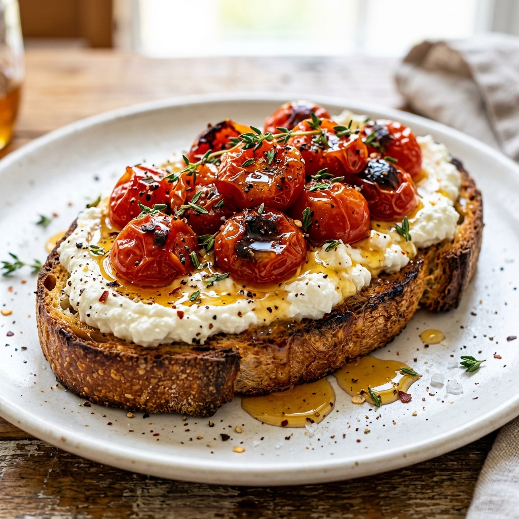 Tomatoes roasting on a sheet pan, toast under broiler