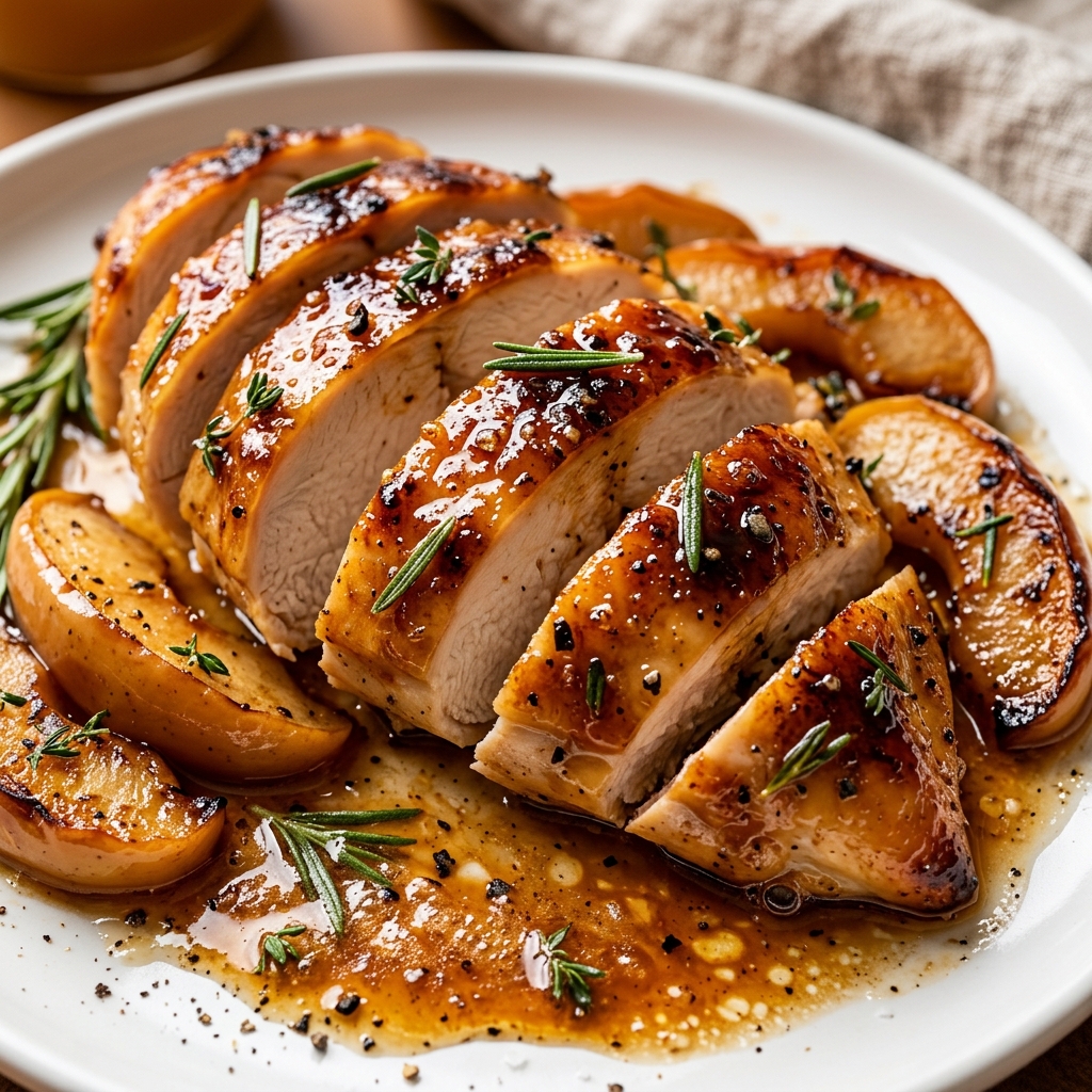 Finished Irresistible Apple Cider Chicken with caramelized glaze and fresh thyme