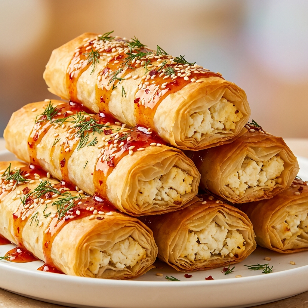Baked chili honey feta rolls fresh from the oven, glistening with honey glaze
