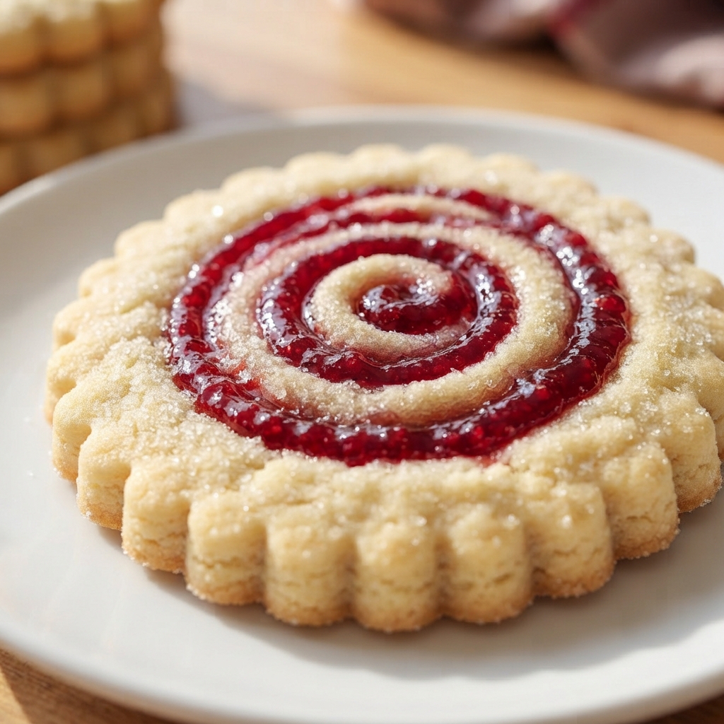 Swirling raspberry jam into shortbread dough
