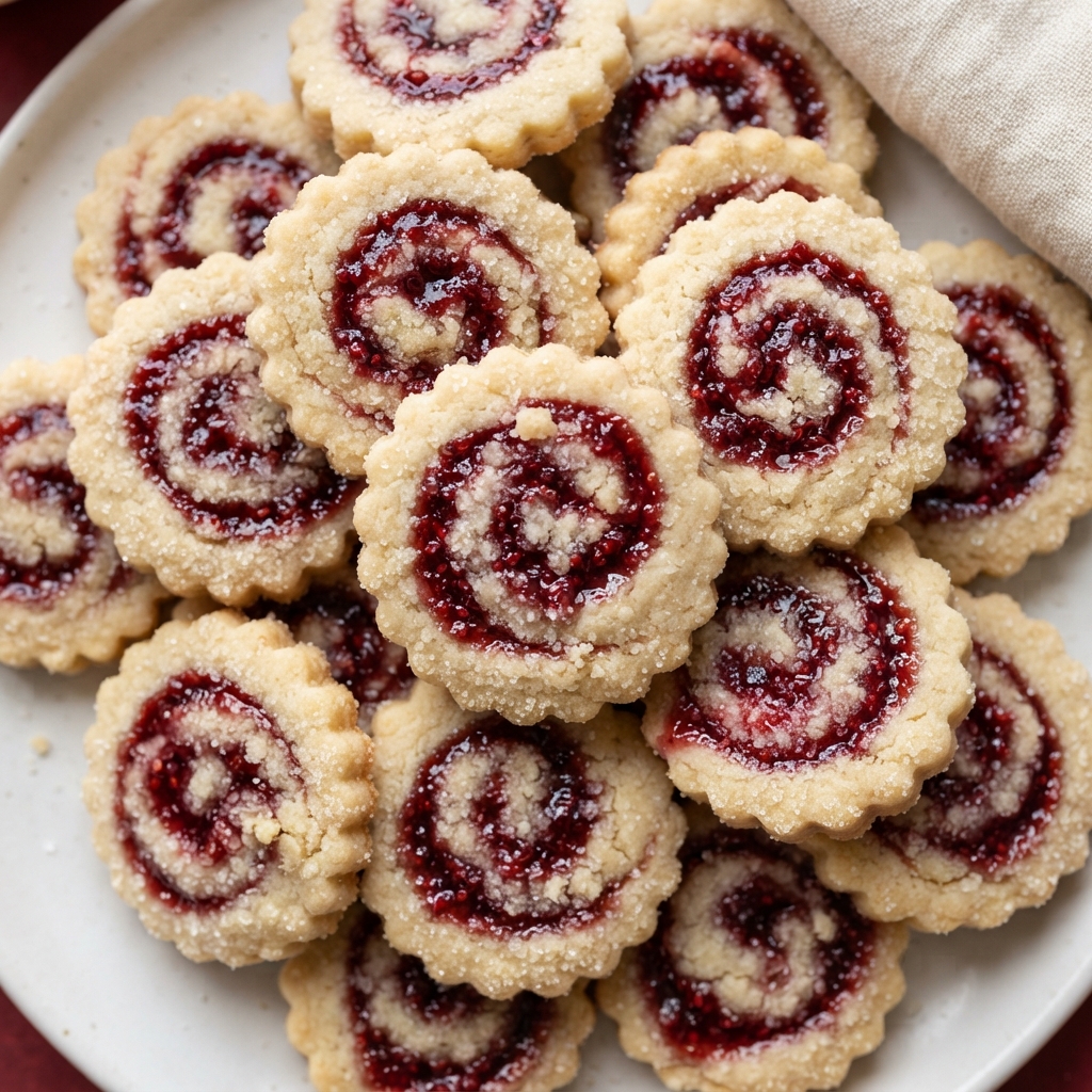 Crisp shortbread cookies with raspberry ribbons
