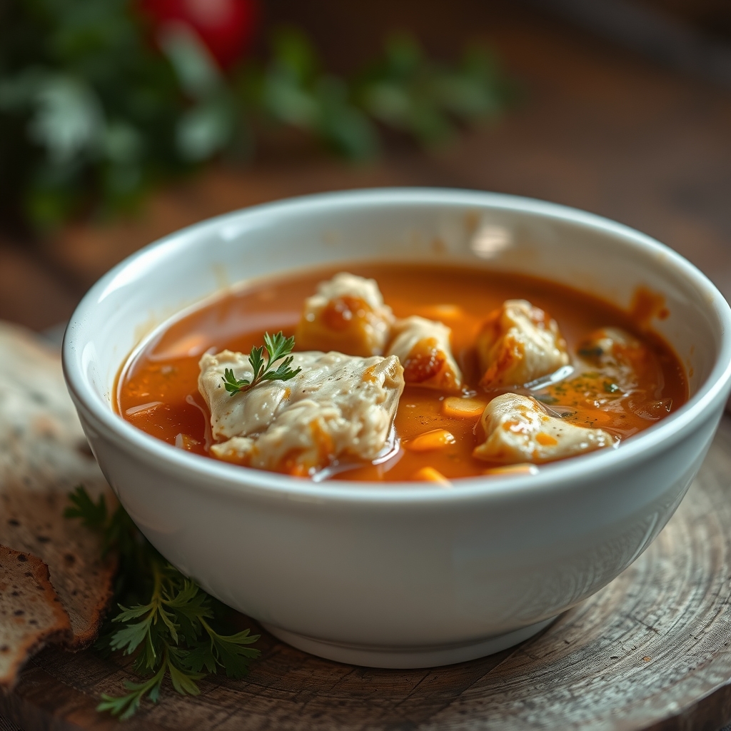 Simmering Tuscan chicken soup on stovetop