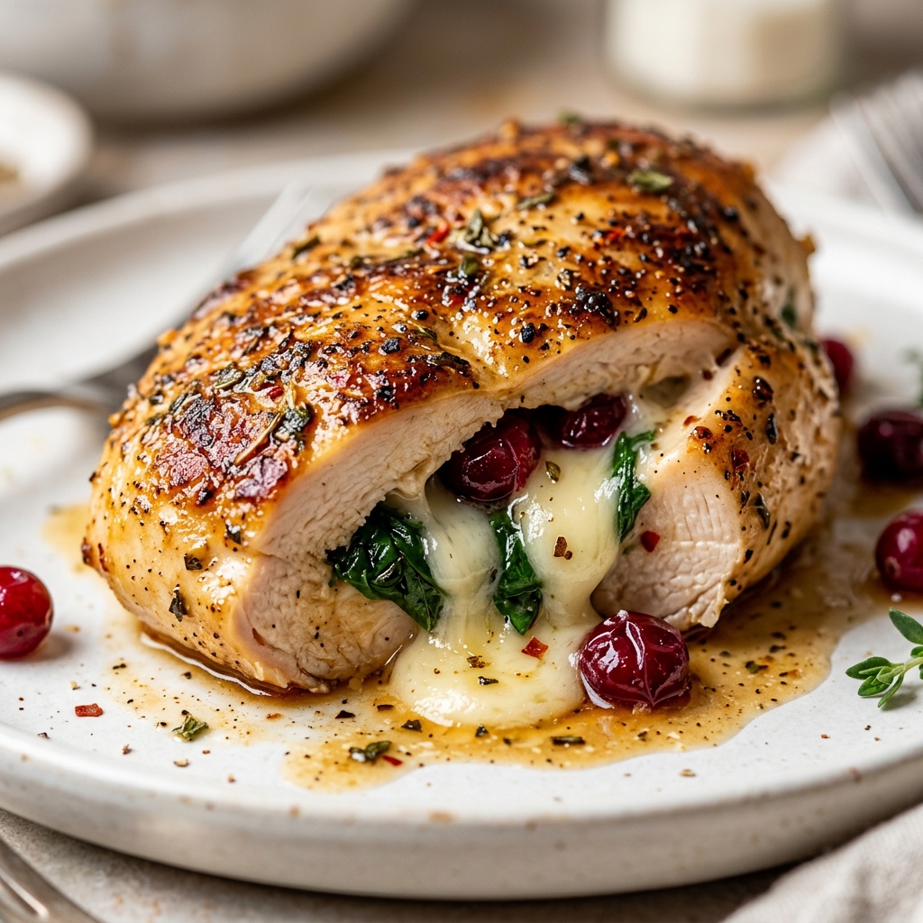 Cranberry Spinach Stuffed Chicken Breast with Brie