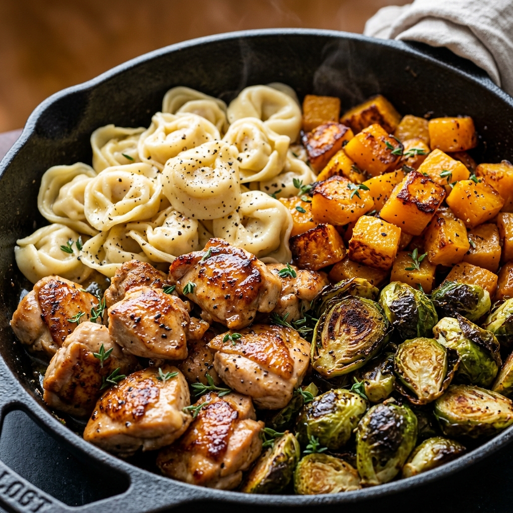 Creamy Autumn Chicken Tortellini served with Parmesan and pumpkin seeds