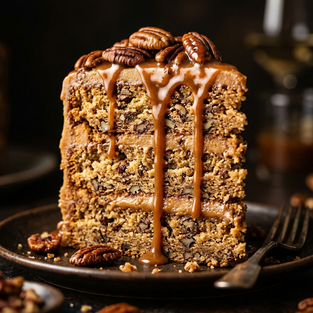 Batter being mixed and pecans folded into Southern Pecan Caramel Cake
