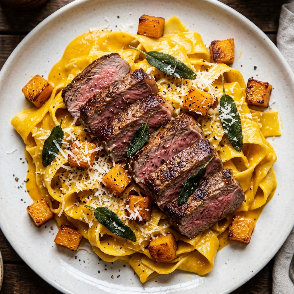 Steak & Pumpkin Pasta: Creamy Fall Dinner Recipe at Home