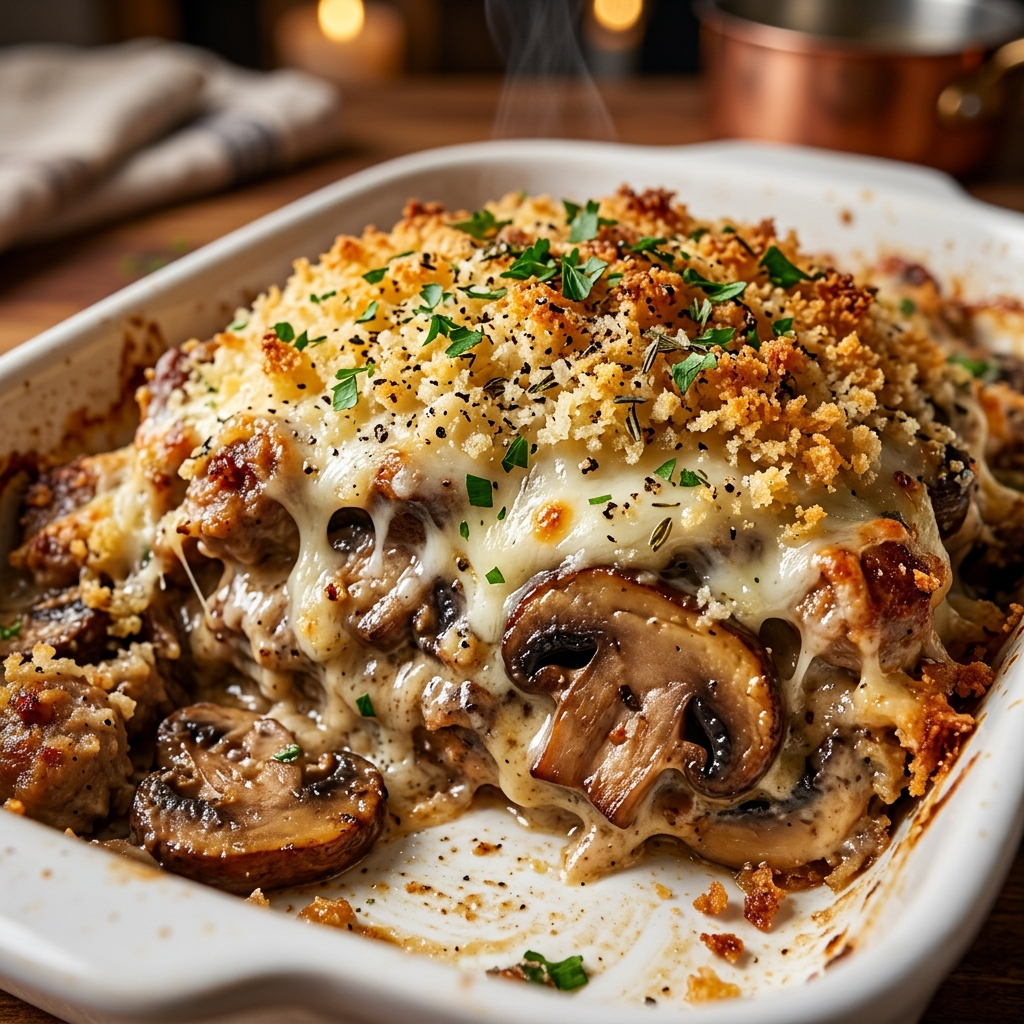 Stuffed Mushroom Casserole: Creamy Savory Bake for Home