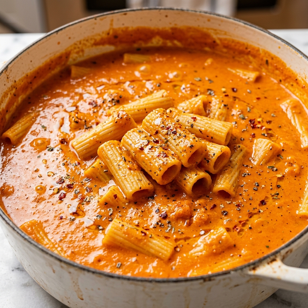 Sauce simmering in a pan with steam rising