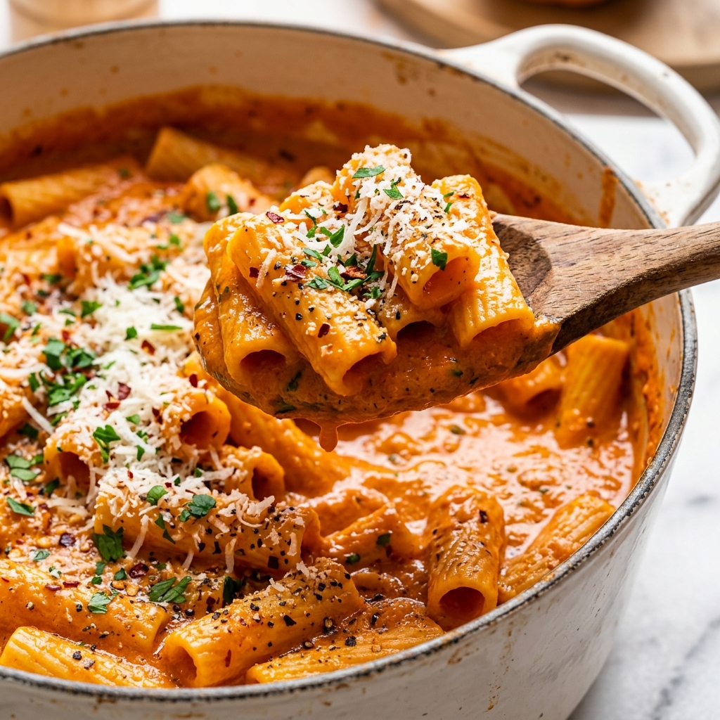 Creamy Spicy Pumpkin Vodka Sauce with Parmesan and sage garnish