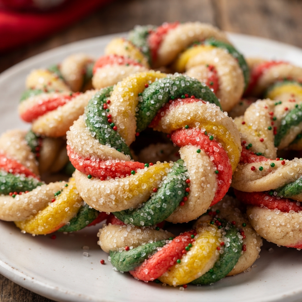 Crisp Twisted Christmas Cookies with chocolate drizzle